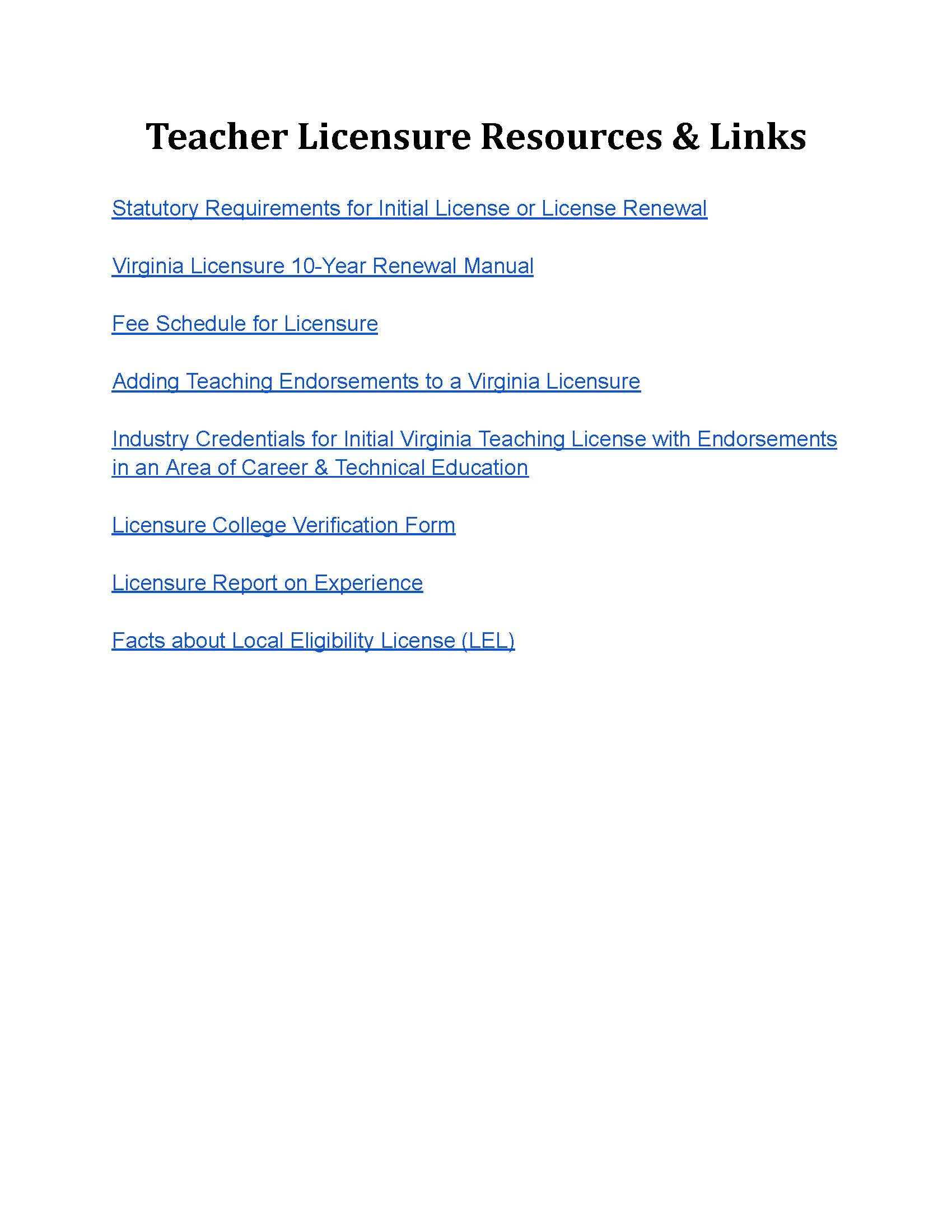 Teacher Licensure Resources & Links